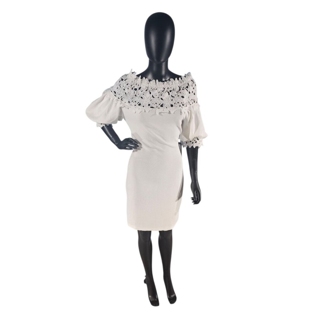 NWOT Angela Fashion White Stretch Crepe Dress